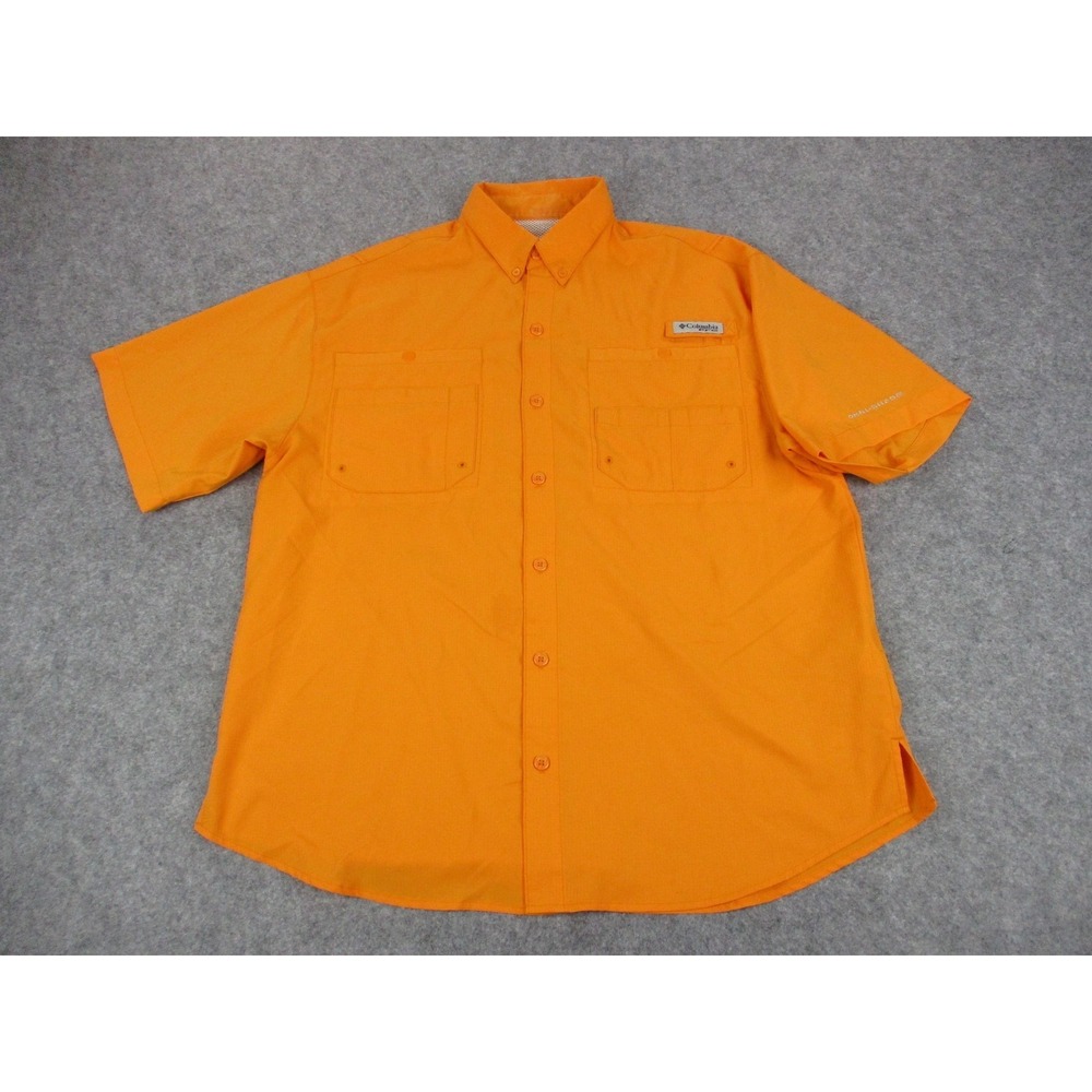 Columbia Shirt Mens Large Orange PFG Omni Shade Button Down Breathable Fishing